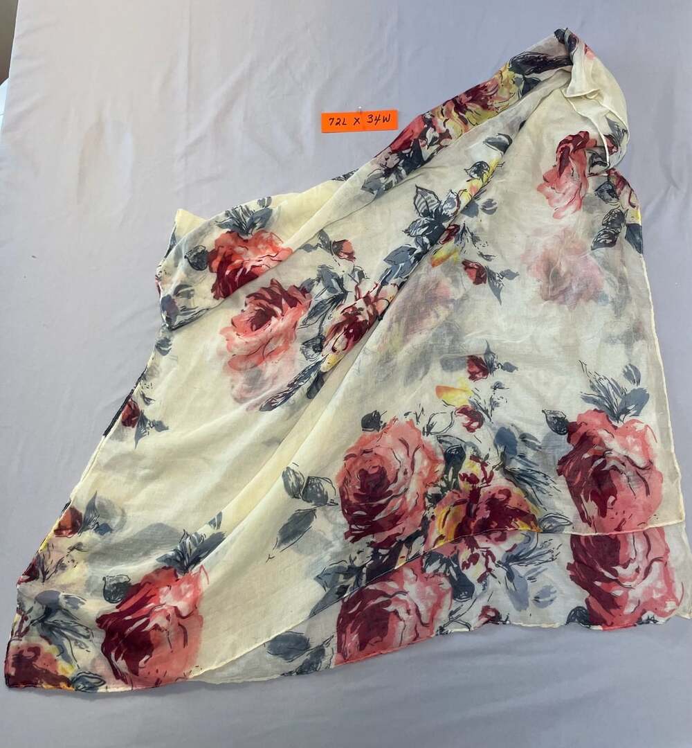 Cream Floral Rose Print Oversized Scarf – Lightweight Botanical Shawl Wrap 72” x